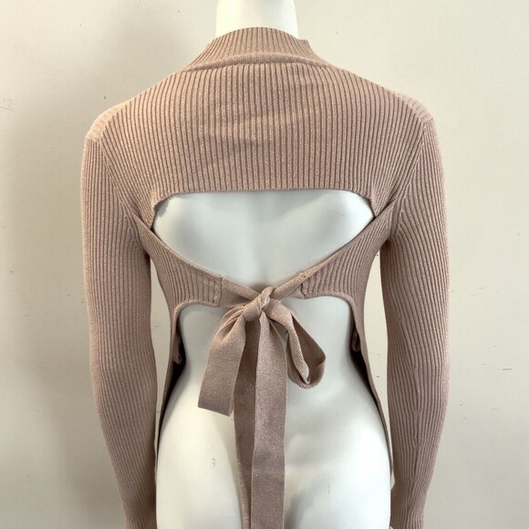 BCBGMaxAzria Charlie Ribbed Long Sleeve High Neck Blouse Top Blush XXS - Picture 12 of 15